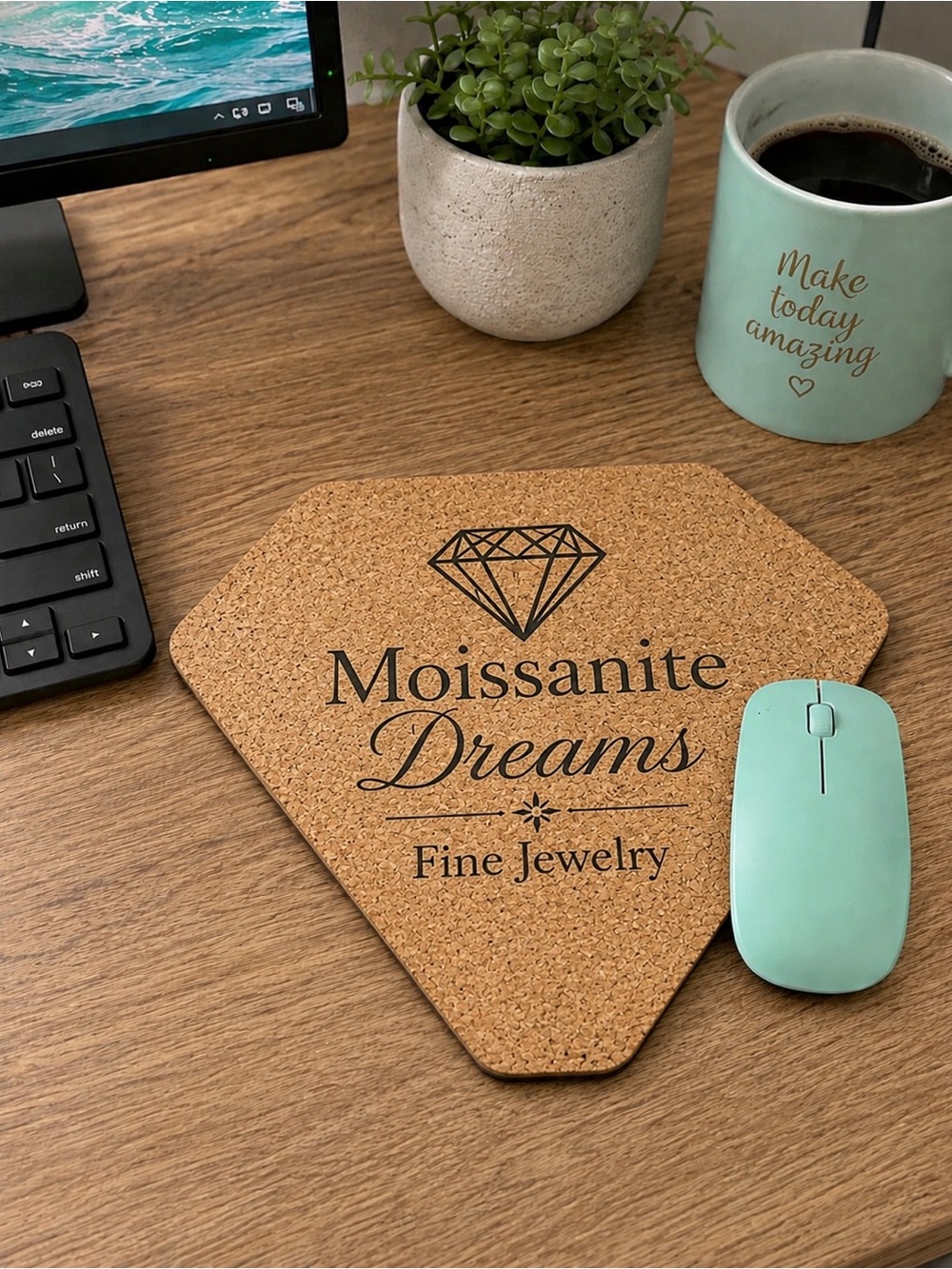 Hand crafted and designed by me Cork mouse pads customizable- made to order 7x7 - Picture 3 of 8